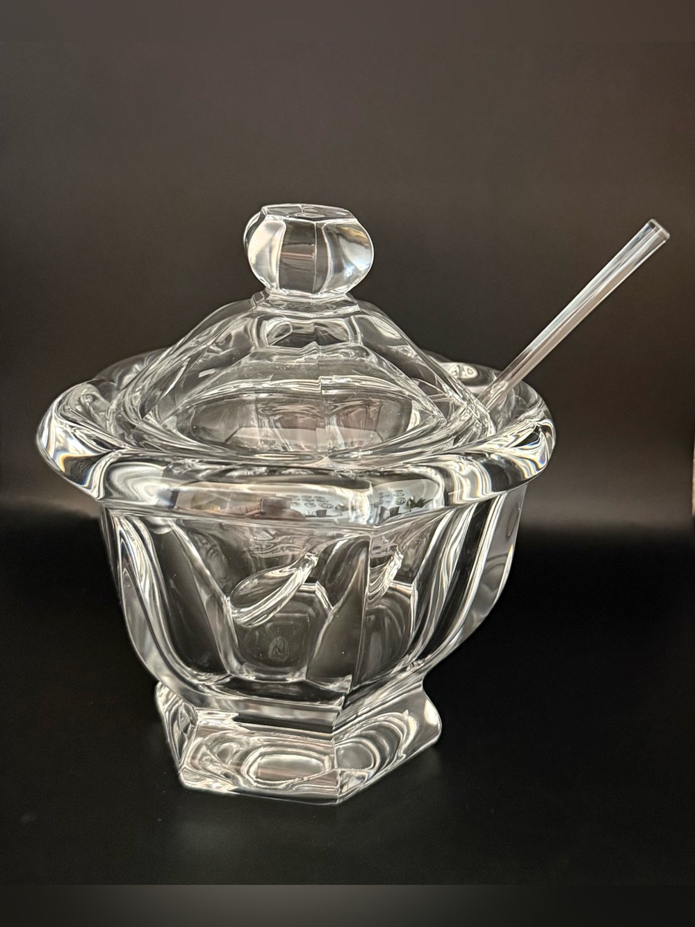 Baccarat Crystal Jam or Condiment Jar with Lid & Spoon Harcourt Missouri Pattern